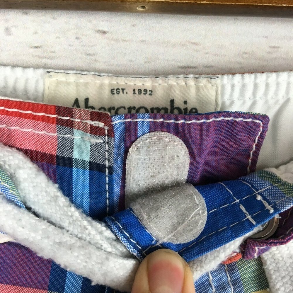 Abercrombie Fitch Mens Swim Shorts XS 29 to 30 Cotton Blend Rainbow Plaid Trunks - Picture 8 of 11